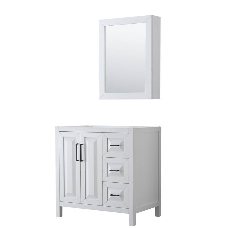 Wyndham Collection Daria 35" Single Free Standing Vanity Cabinet - - White / Matte Black Hardware
