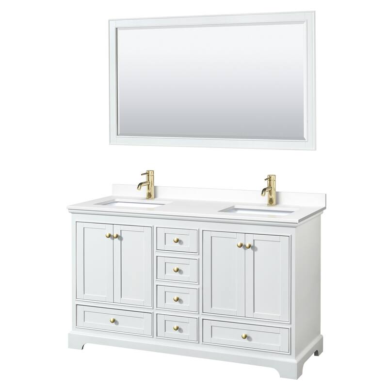 Wyndham Collection Deborah 60" Free Standing Double Basin Vanity Set - White / White Cultured Marble Top / Brushed Gold