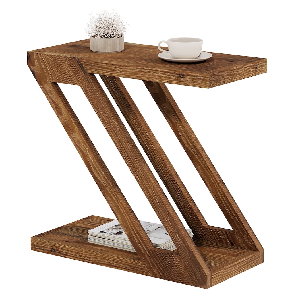 2-Tier Narrow End Table, Solid Wood Side Table