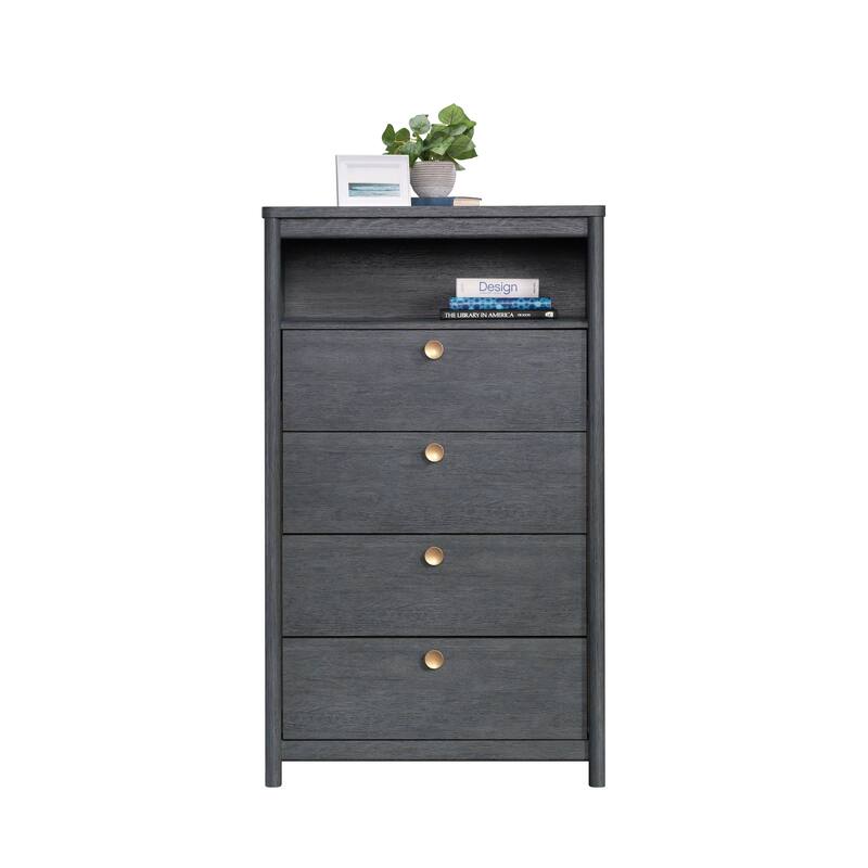 Wood Modern Chest with 4-Drawer and Open Shelf, Blue