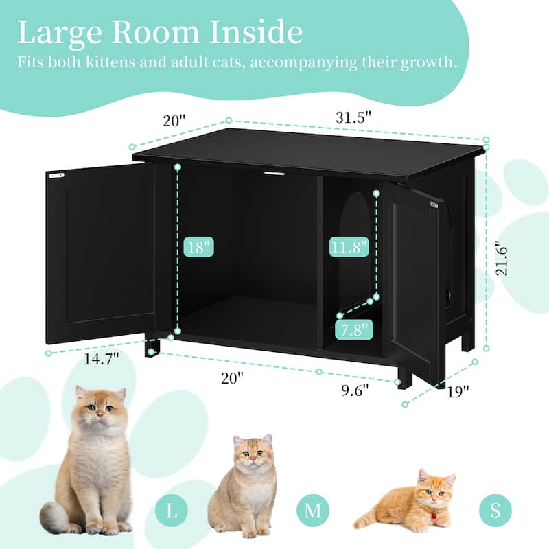 Modern Cat Cage Cabinet with Litter Box Enclosure, Multi-Functional Pet Furniture