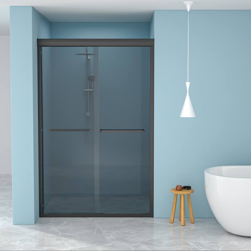 48"W x 76"H Framed Double Sliding Shower Door in Matte Black - 48'' x 0.32'' x 76'' - 48'' x 0.32'' x 76'' - Matte Black