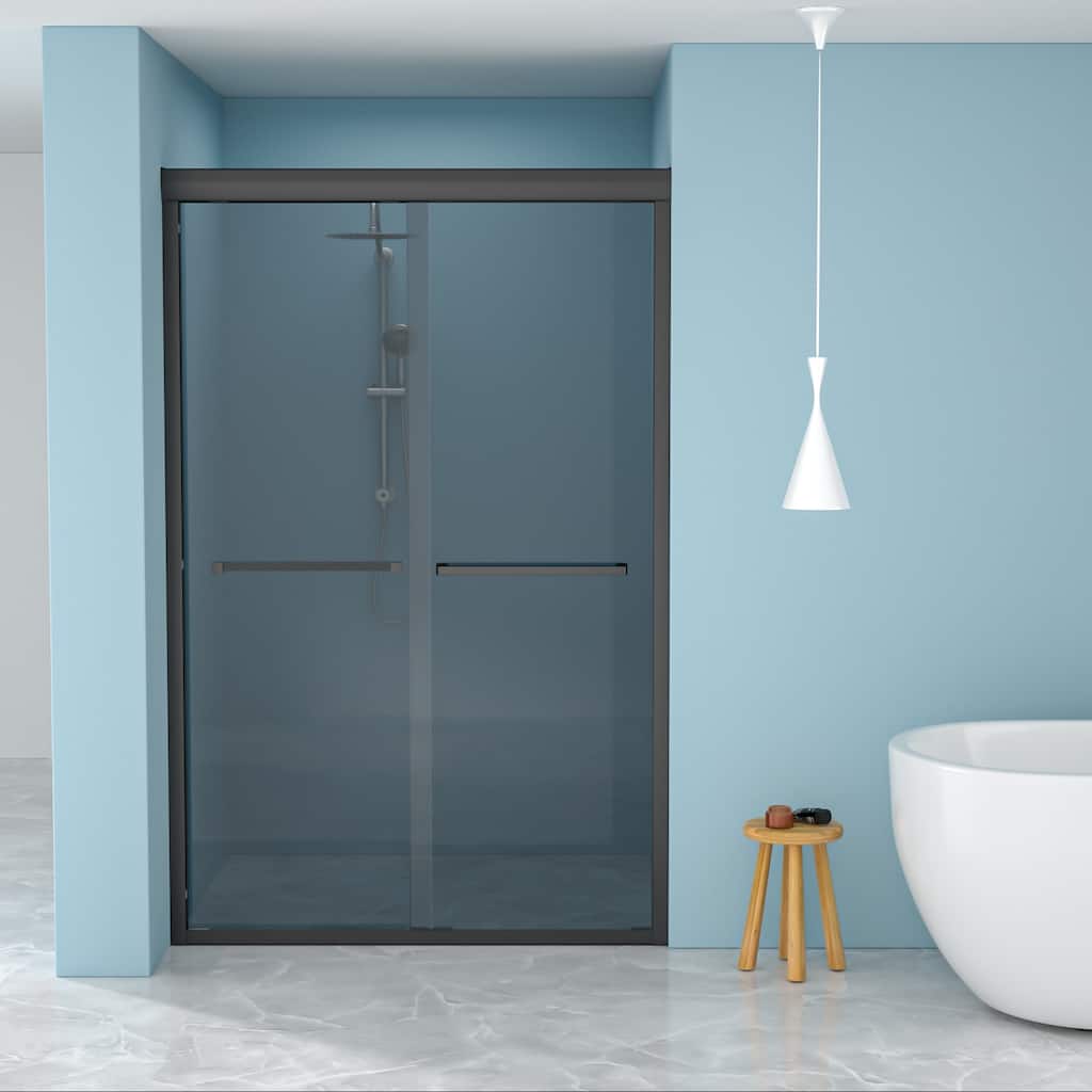 48"W x 76"H Framed Double Sliding Shower Door in Matte Black - 48'' x 0.32'' x 76''