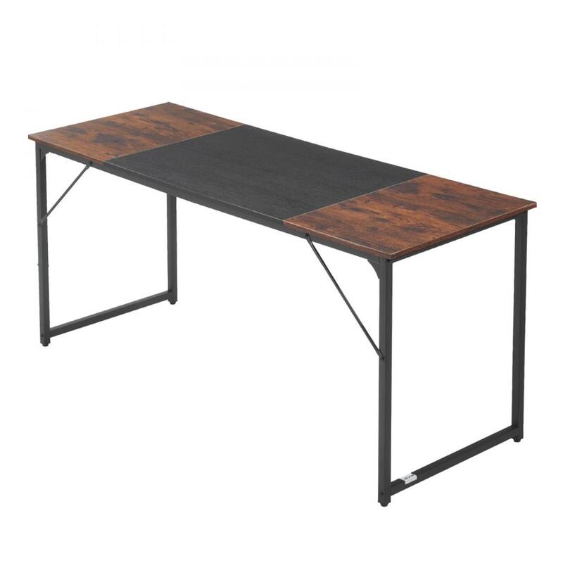 63" Modern Office Desk with Brown Top and Black Stable Steel Frame for Multi-Purpose Use