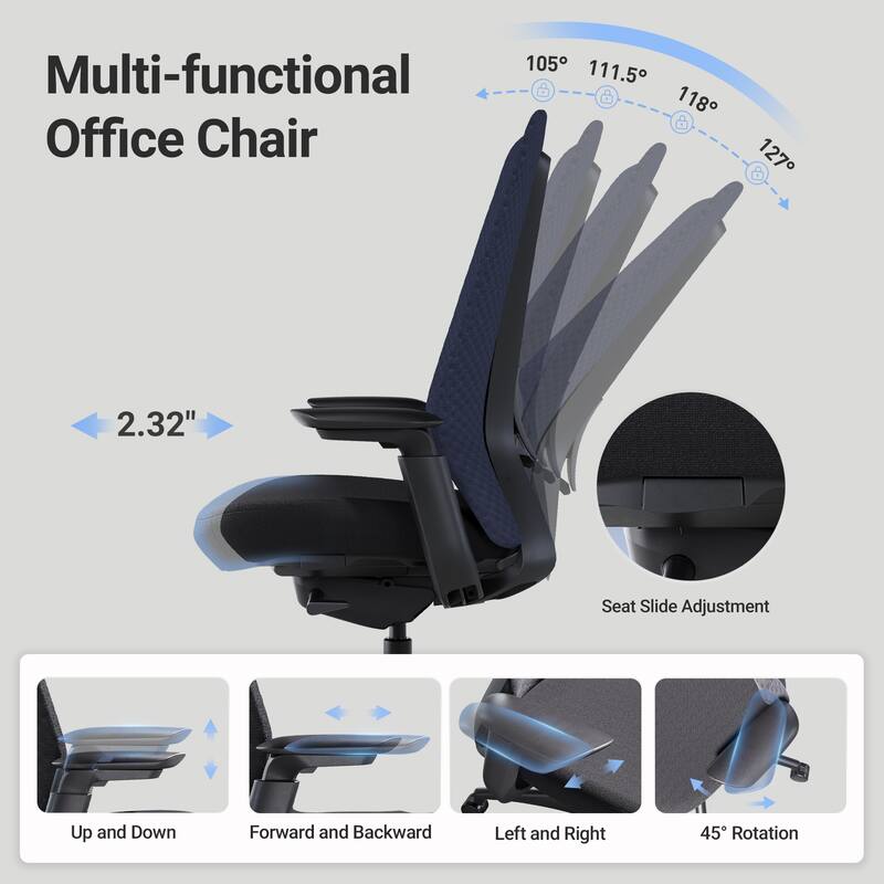 Ergonomic Office Chair, 4D Armrests, Seat Depth, Memory Foam, 300lbs, AirMesh Back