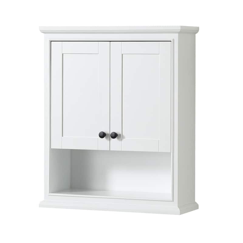 Wyndham Collection Deborah 30" Wood Wall Mounted Bathroom Cabinet - White / Matte Black Hardware