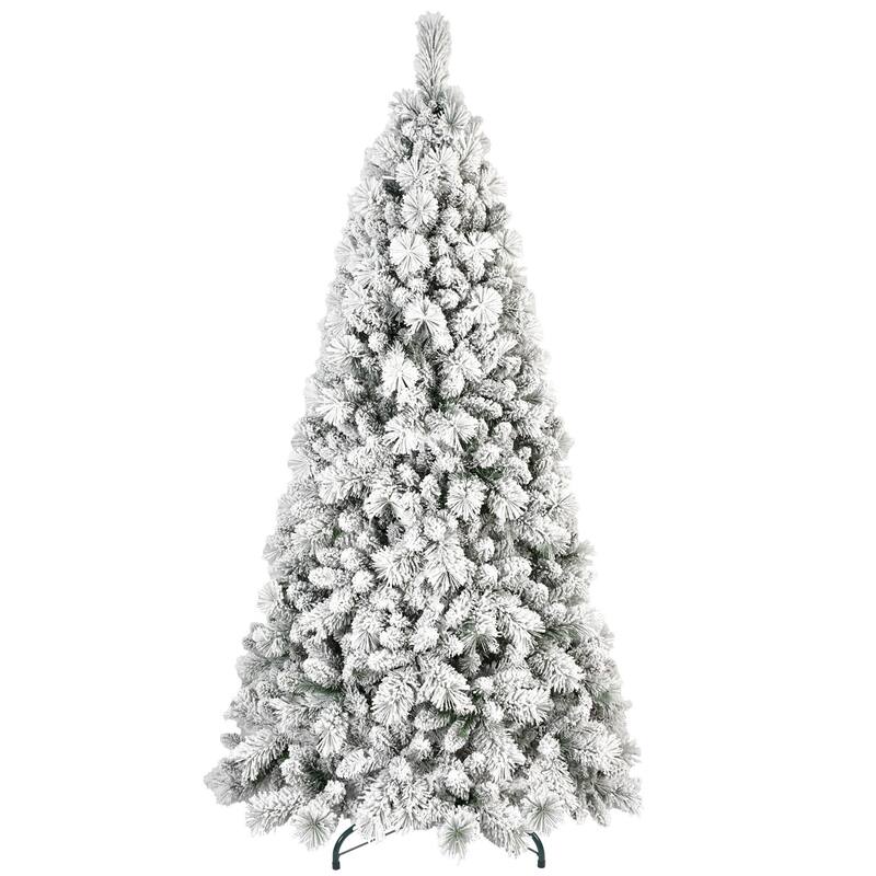 HomeRoots 9' Green And White Slender Flocked Pine Christmas Tree