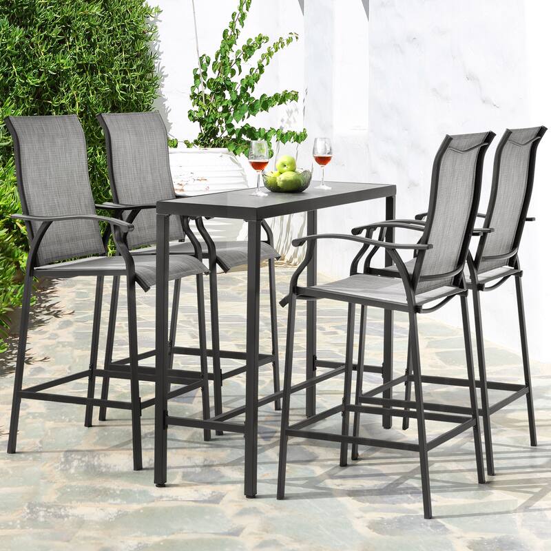 Patio Textilene Bar Set with High Backrest, Black and Gray