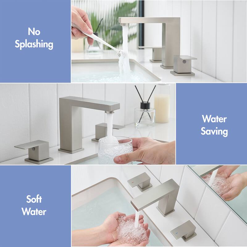 Brushed Nickel Dual Handle 3 Holes Bathroom Faucet