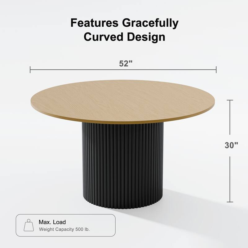 Solid Wood Round Dining Table Kitchen Table with Tabletop & Concave Cylinder Legs for Living/Dining Room Coffee Office