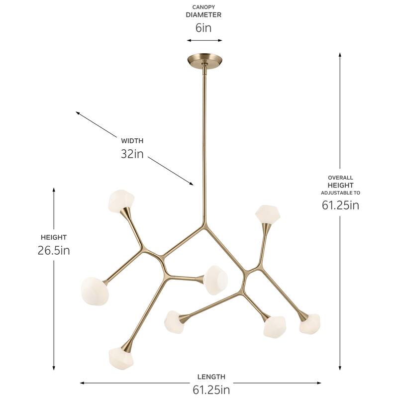 Cassius 61.25 Inch 8 Light Convertible Chandelier with Opal Glass in Champagne Bronze