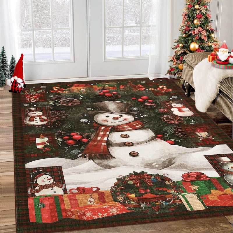 GustoWave 2*3ft Christmas Snowman Washable Non Slip Area Rug, Decorations Rugs for Living Room - 1'6" x 2'6"