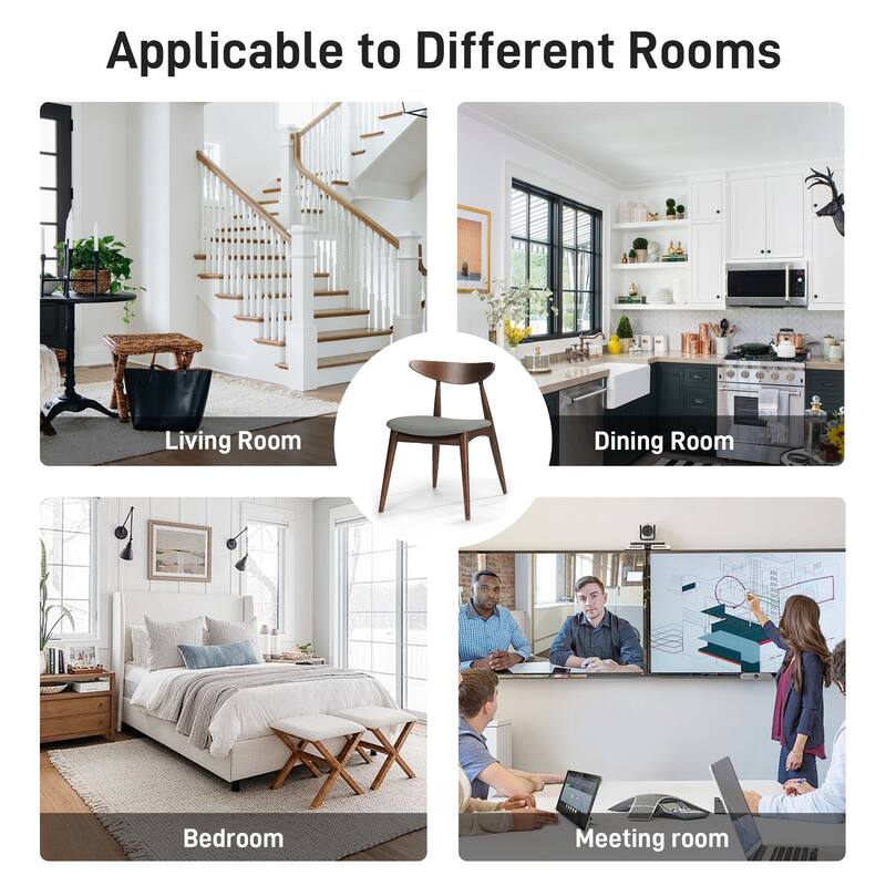 Retro Upholstered Dining & Kitchen Chairs with Wood Frame, Set of 2