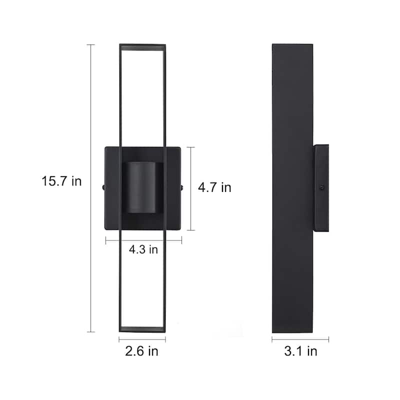 Modern Black Dimmable LED Outdoor Wall Sconce - 15.7 in.