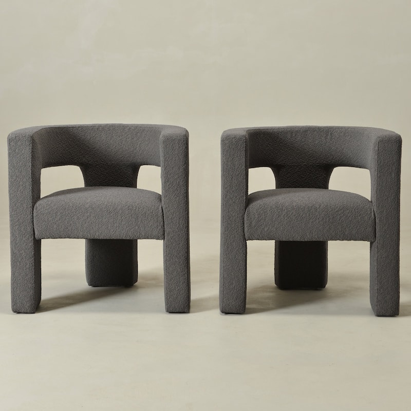 KINWELL 28" Wide Boucle Upholstered Square Armchair (Set of 2)