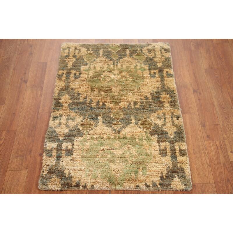 Hand Knotted Oriental Jute Carpet Modern Abstract Beige & Ivories Moroccan Area Rug - 3' 0'' X 2' 0''