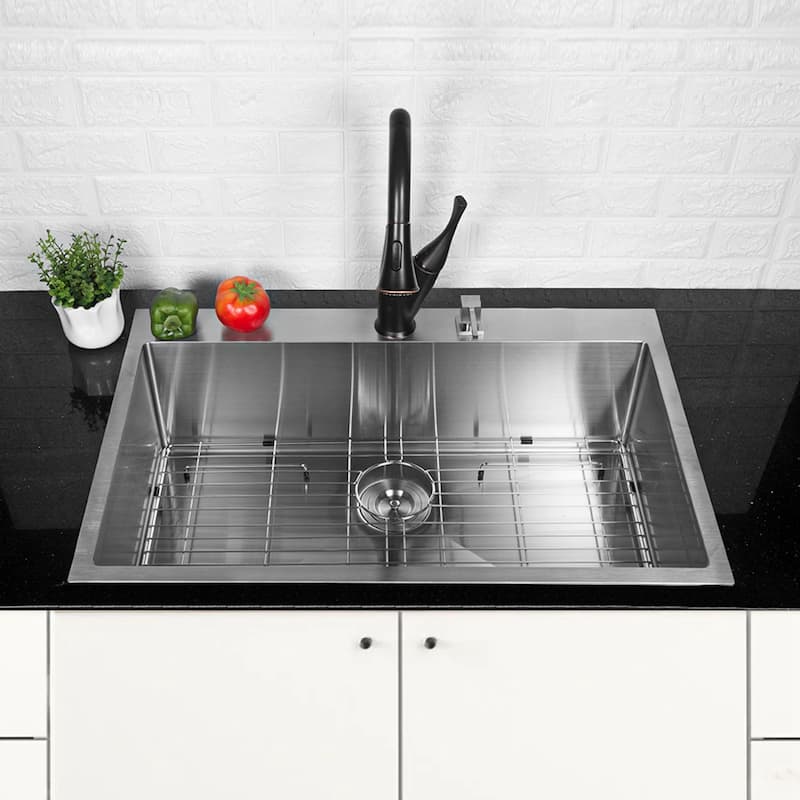 33x22 inch Kitchen Sink Drop In 16 Gauge Stainless Steel Single Bowl Topmount Kitchen Sink Basin - 33" L x 22" W x 10" D - Stainless Steel