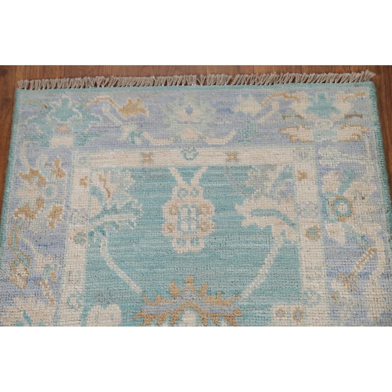 Hand Knotted Oriental 100% Wool Carpet Transitional Floral Navy Blue & Blues Oushak Area Rug - 2' 11'' X 2' 0''
