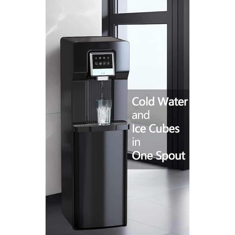 Black Bottom Loading Water Dispenser Cooler with Ice Maker for Home Office (Without HOT Water) - 12.2"D x 14.5"W x 40.8"H