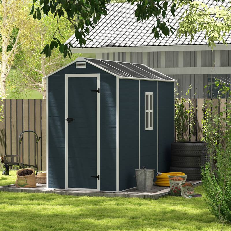 4*8ft resin storage shed, high quality pp material,strong structure,Outside Sheds, waterproof, rust and UV proof - Dark Gray