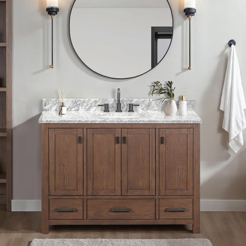 Avanity Modero 48 in. Single Sink Bathroom Vanity with Carrara Marble Top - 49"W x 22"D x 35"H - Mocha Oak
