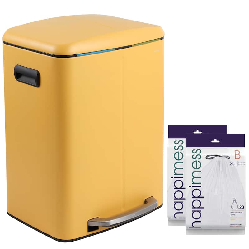 happimess 10.6-Gallon Double Bucket Trash Can with Soft Close Lid - Yellow
