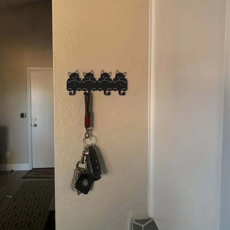 Black Metal Wall Hook Rack Space Saving 6 Hook Organizer for Towels Coats and Accessories - 6.45”L x 2.71”H