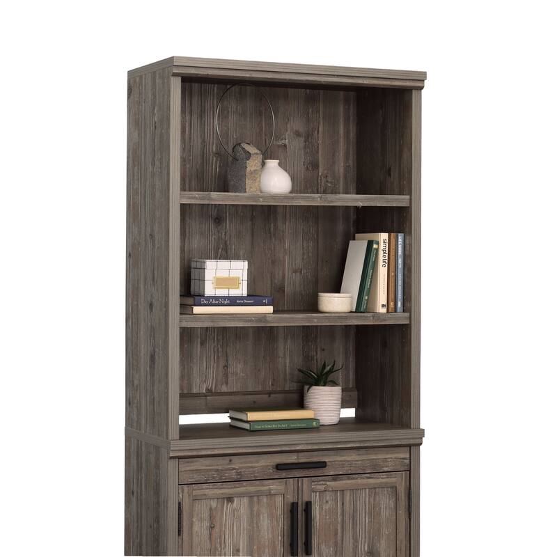 Wood Library Hutch with Adjustable Shelves, Brown - 31.26" W x 15.33" D x 41.34" H