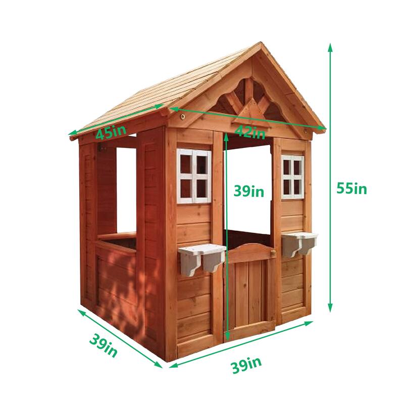 GDF Studio - Sunnydale Wooden Kids Playhouse with Windows & Flowerpot Holders