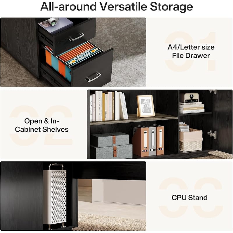 85.8" L-Shaped Executive Desk, Extra Large Office Desk with Drawers