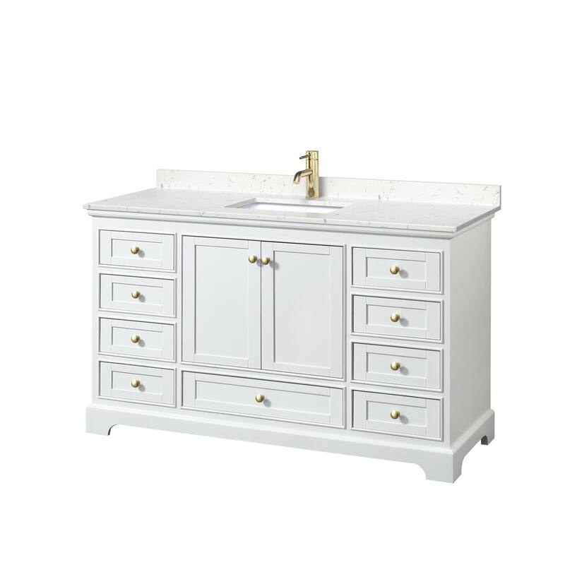 Wyndham Collection Deborah 60" Free Standing Single Basin Vanity Set - White / Carrara Cultured Marble Top / Brushed Gold