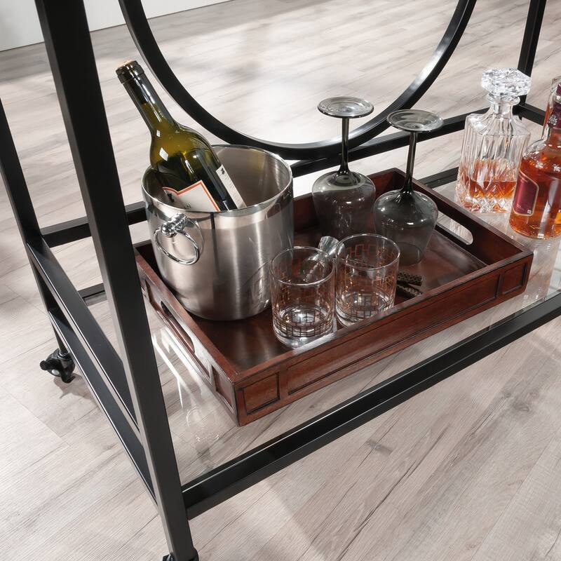 Wood Contemporary Bar Cart with 2 Glass Shelves - 35.55" L x 15.75" W x 37.21" H