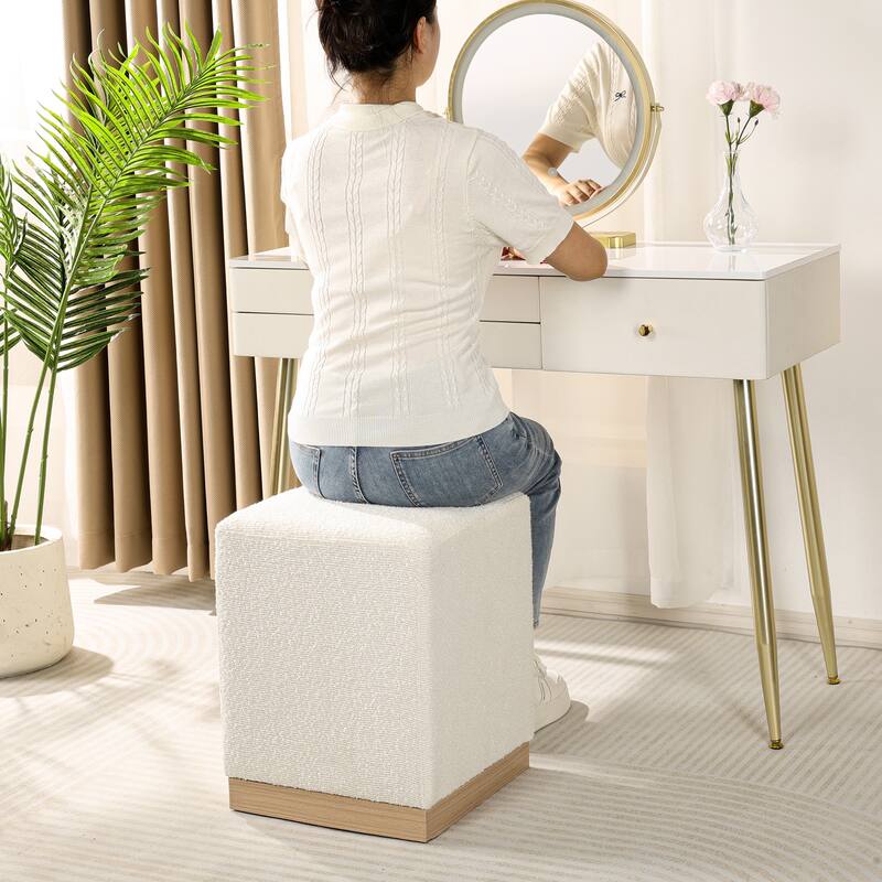 Adeco Ottoman Footrest Vanity Stool Gold Trim Footstool