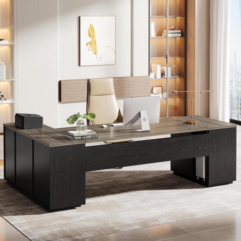 85.8" L-Shaped Executive Desk, Extra Large Office Desk with Drawers