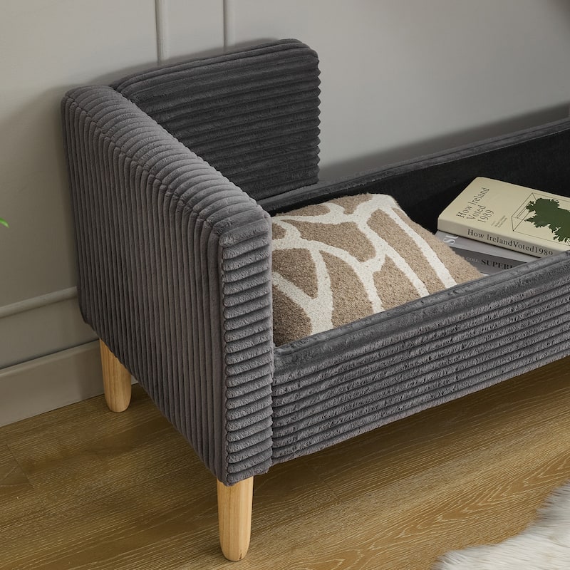 65.35" Wide Corduroy Storage Soft Bench with Armrests, Backrest and Two bolster Pillows for Living Room