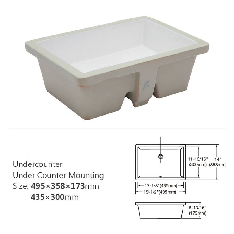 White Ceramic Handmade Rectangular Undermount Bathroom Sink