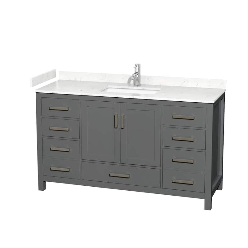 Wyndham Collection Sheffield 60" Single Bathroom Vanity, Carrara - Dark Gray / Carrara Cultured Marble Top / Brushed