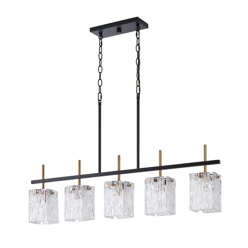 KAWOTI 5-light Linear Kitchen Island Pendant with Glam Glass Shade - L 38.25" x W 5" x H 21.75"
