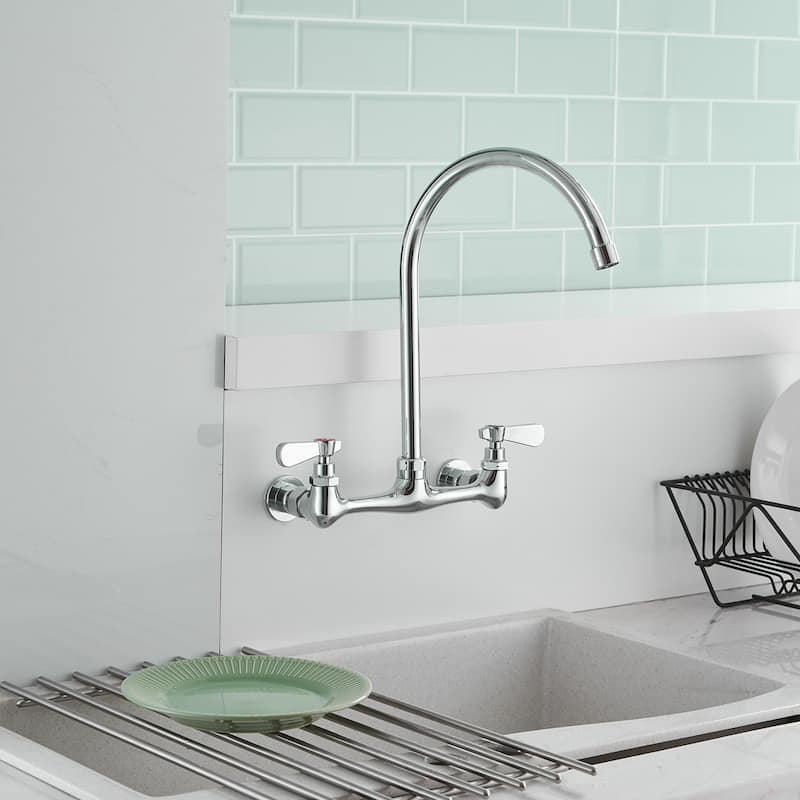 Wall Mount Chrome High-arc Kitchen Faucet with Two Handles