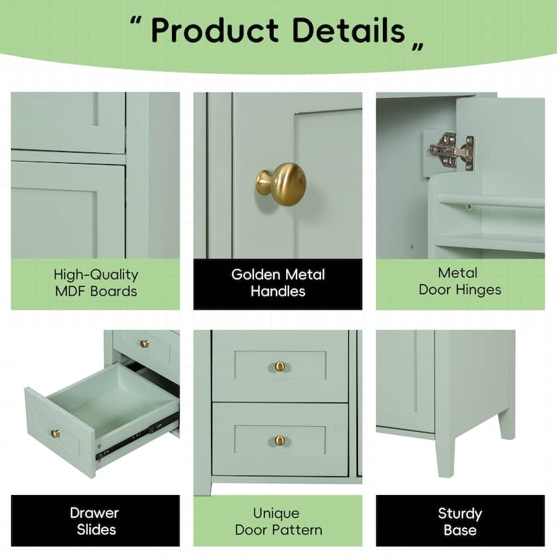 36-Inch Bathroom Vanity with Sink, Modern MDF and Rubberwood Cabinet with 3 Drawers and Adjustable Shelf, Freestanding Vanity