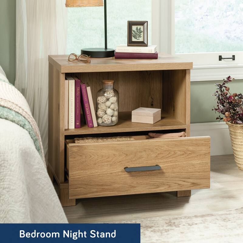 Wood Country Nightstand with 1 Drawer and Open Shelf, Brown