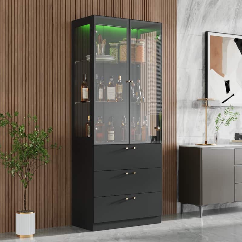 LED Glass Display Cabinet with Aluminum Alloy Frame Glass Door Showcase Wine Storage Cabinet