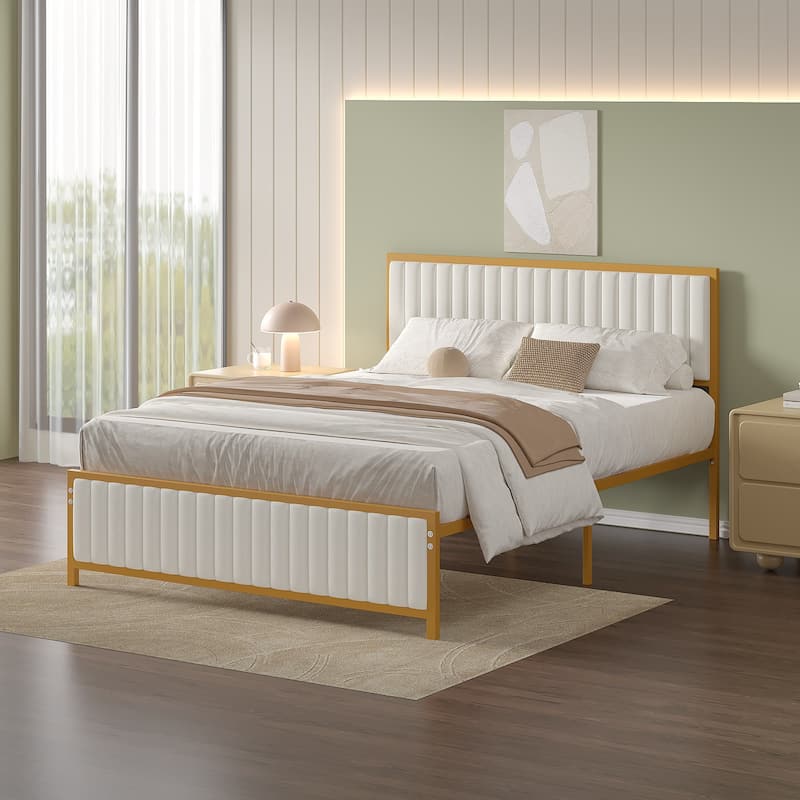 VECELO Upholstered Bed Frame with Tufted Headboard & Footboard Heavy Duty Steel Slats Platform No Box Spring Needed