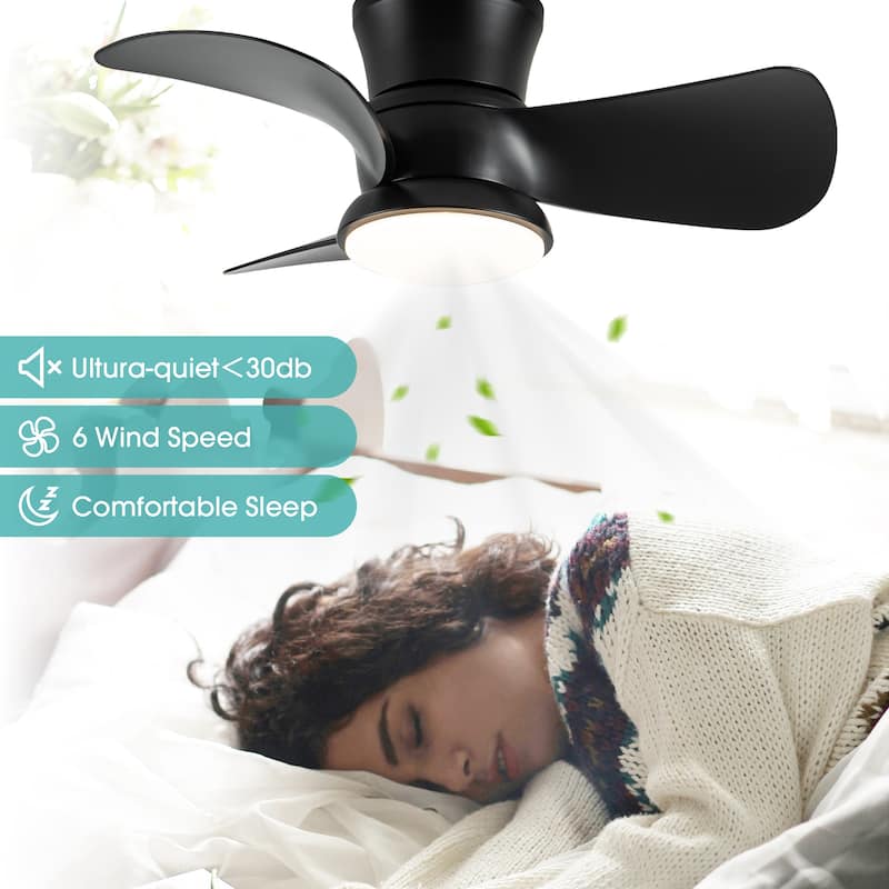 31-inch Modern Black Propeller Flush Mount Ceiling Fan with Light and Remote
