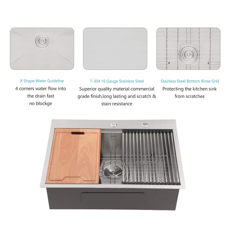 Stainless Steel Drop-In Kitchen Sink with Accessories