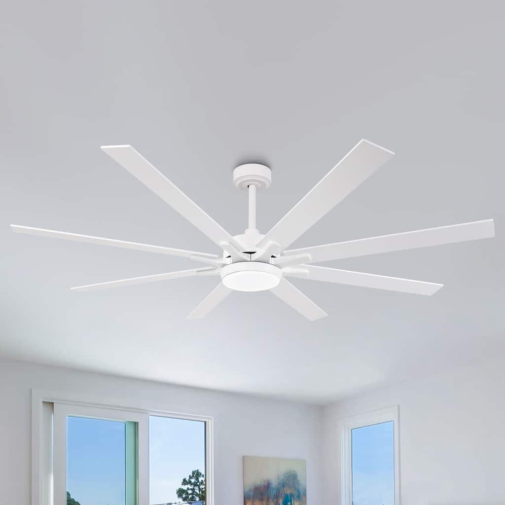 65" Integrated LED White Dimmable Ceiling Fan with Light and Remote - 65" D x 65" W x 13.4" H