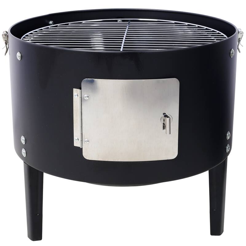 Vertical Charcoal Smoker Grill with Thermometer Dual Doors and 2 Tier 453 Sq In Cooking Area Steel BBQ Smoker - 17" x 33"