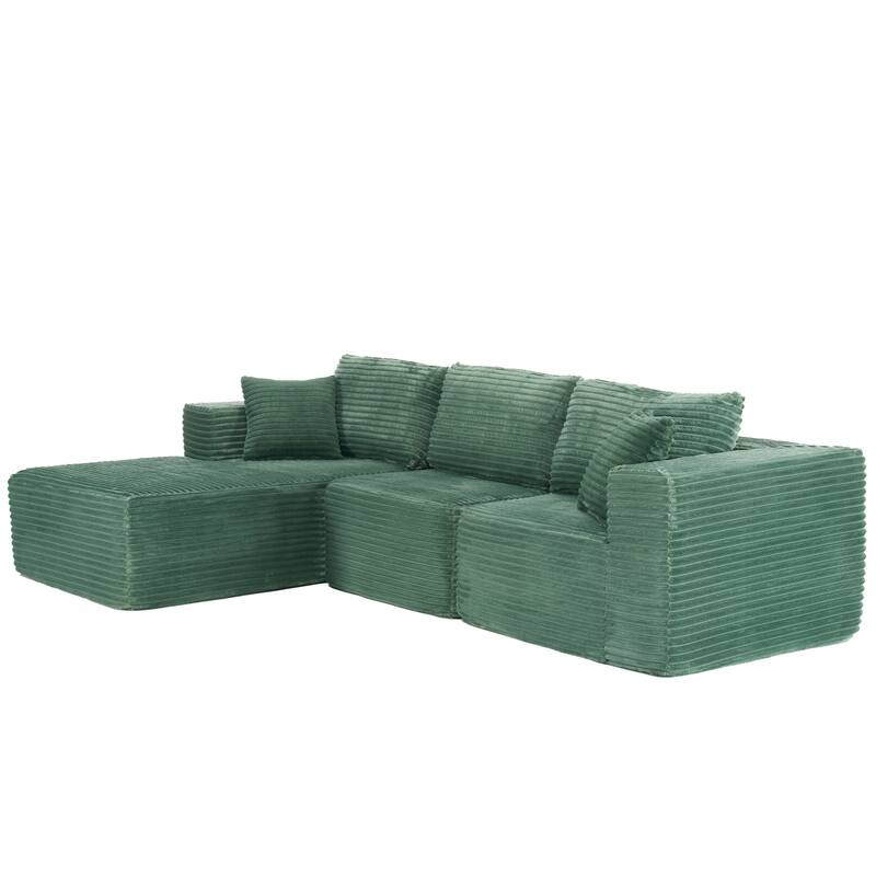 Dovelina Convertible Plush Corduroy Foam-Filled Sleeper Sofa Chaise for Living Room