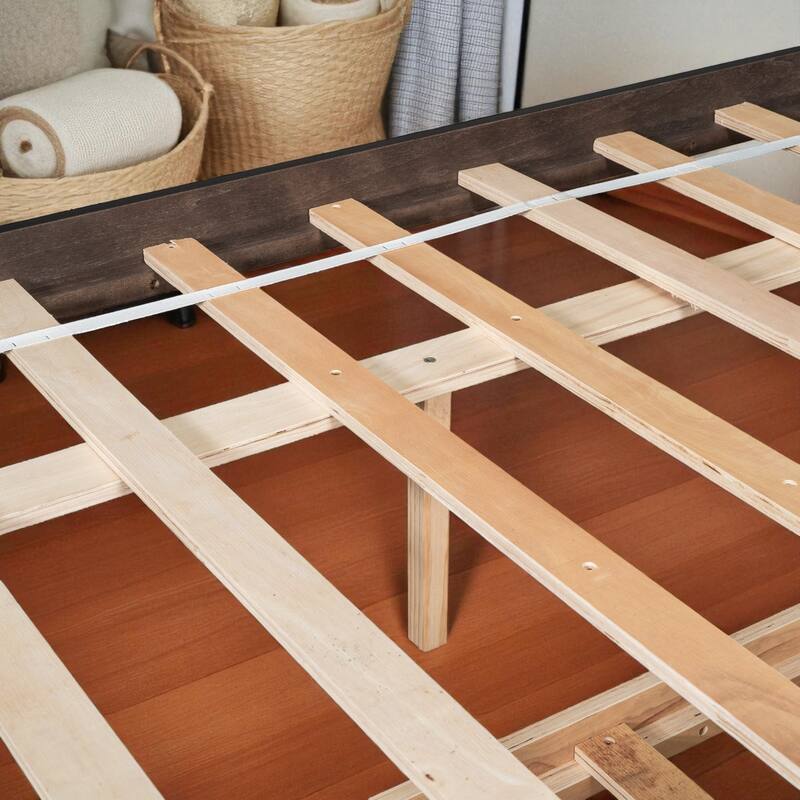 Twin/Full Bed Frame with Pull-Out Trundle and Bookcase Headboard, No Box Spring Needed