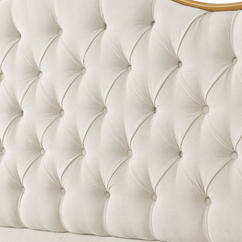 Upholstered Queen Bed Frame with Tufted Headboard and Wooden Legs